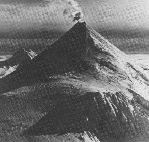 Shishaldin Volcano, an imposing composite cone, towers 9,372 feet above sea level in the Aleutian Islands, Alaska. SOURCE: U.S. Geological Survey